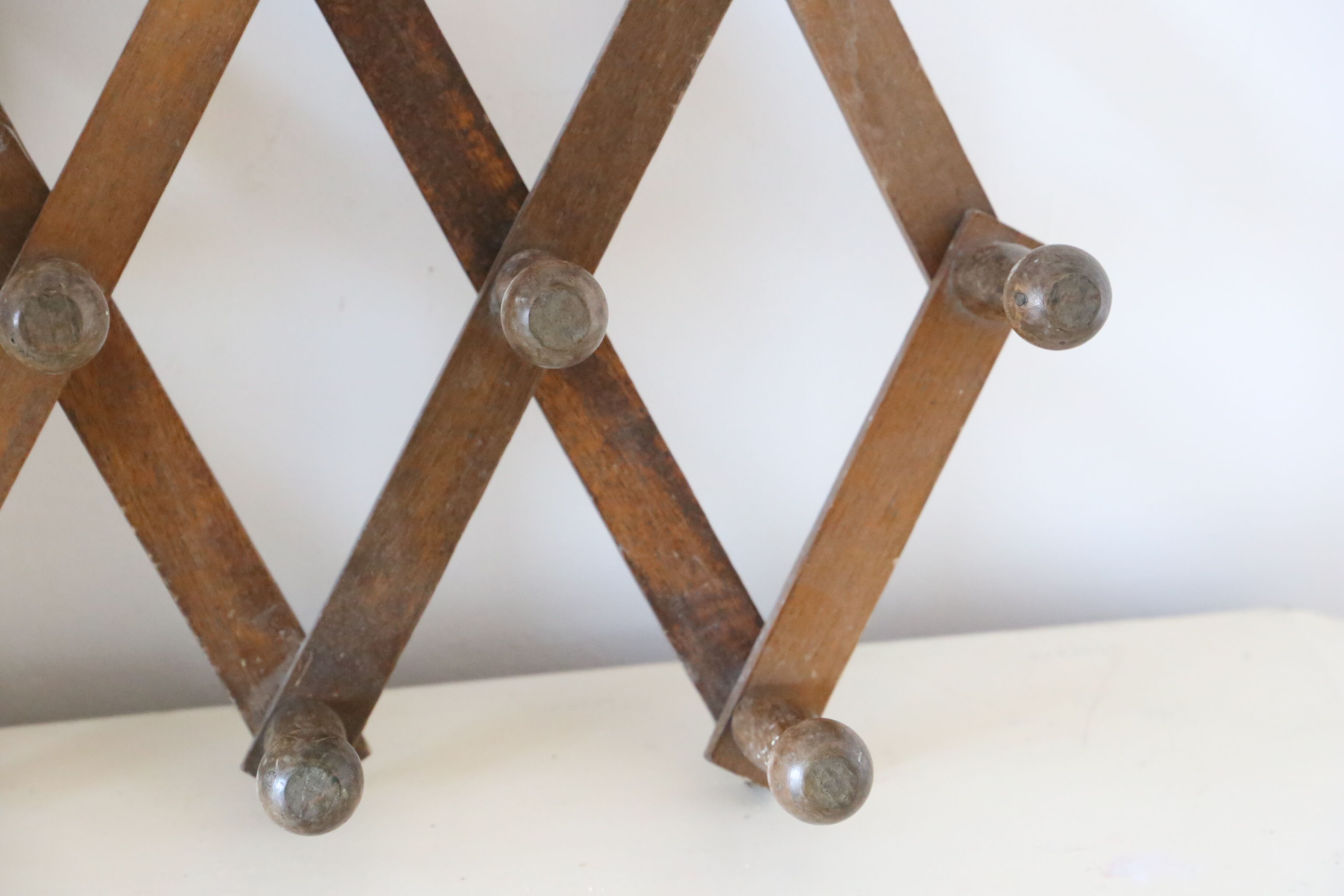 Vintage coat rack, wood, accordion