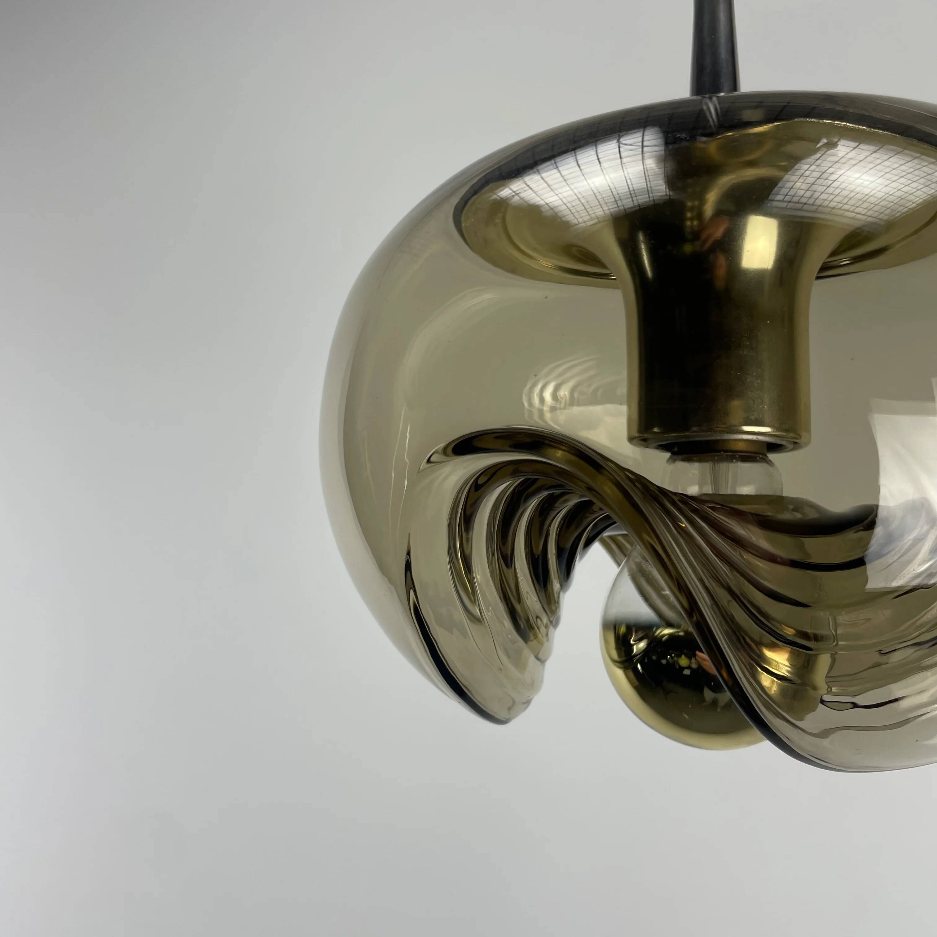 Futura suspension in smoked wavy glass by Peill & Putzler 1970