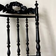 Black turned wood and green wool chair