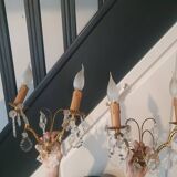 Paire d'applique doré avec pampilles en verre vintage