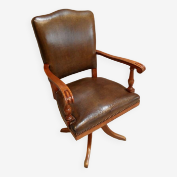 Vintage cherry wood office chair with leather