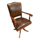 Chaise de bureau vintage en merisier et cuir