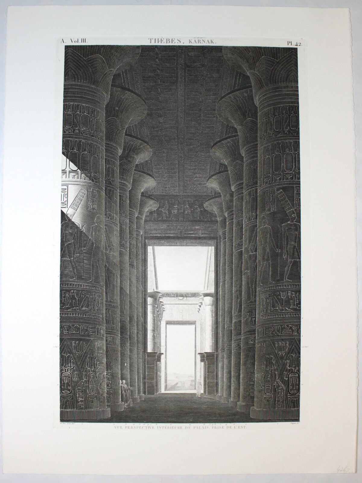 Gravure originale. Temple de Karnak à Thèbes vers 1800. Chalcographie du Louvre - Egypte