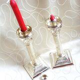 Set of 2 silver metal candle holders, silver metal candle holders