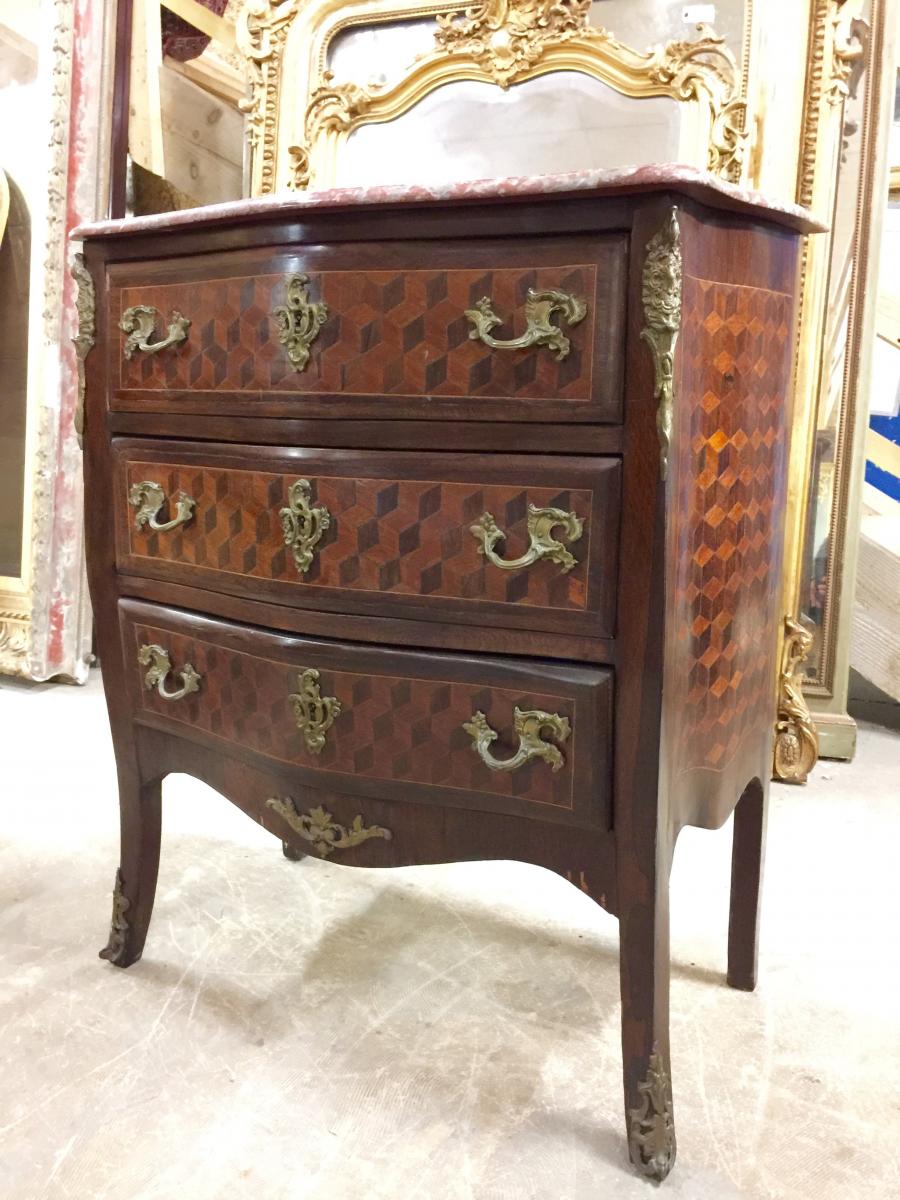 Commode en marqueterie de cubes d'époque Napoléon III