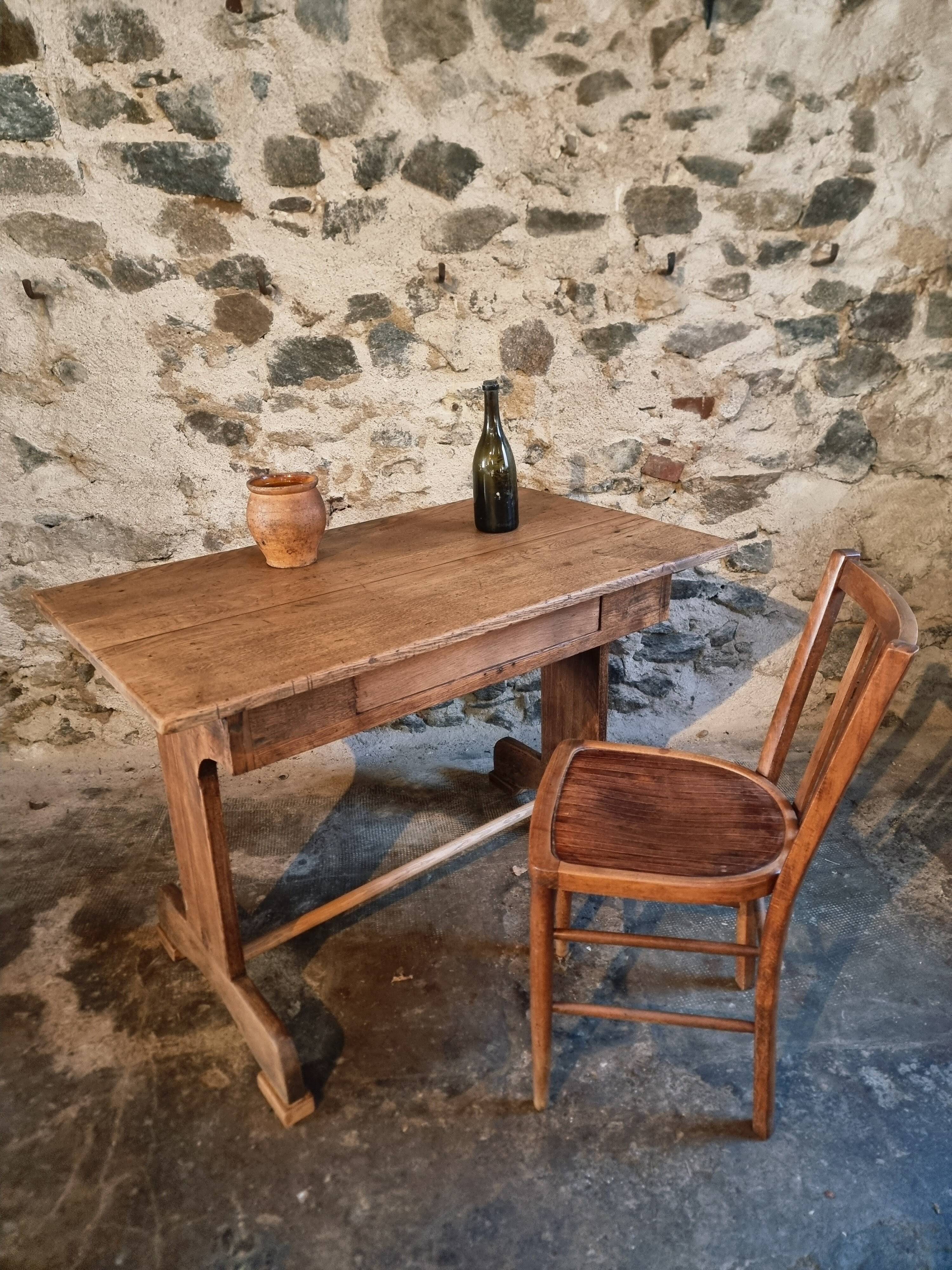 Antique trestle table in oak – France early 20th century – 110 cm