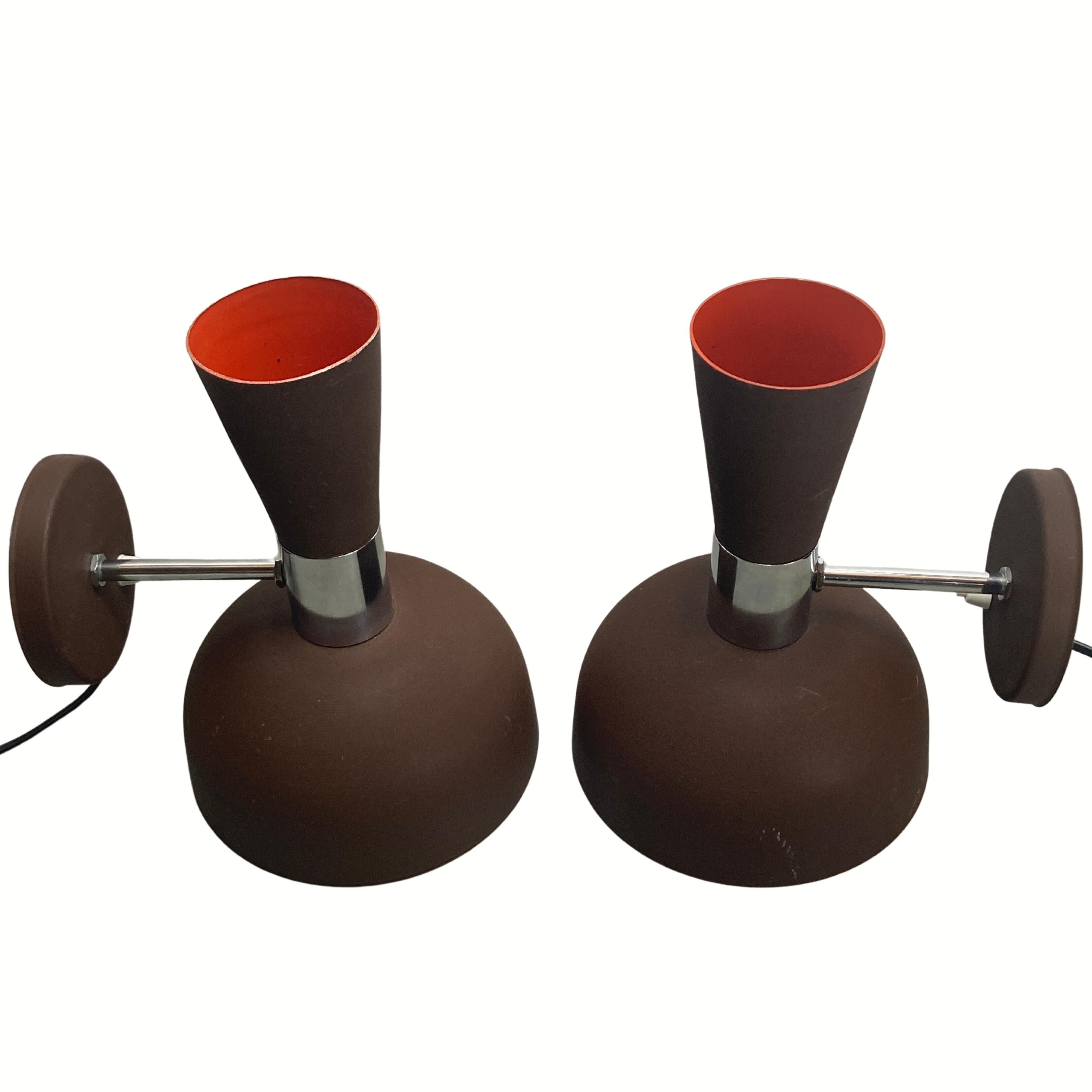 Midcentury brown vintage wall sconces by Herda, Dutch 1970s