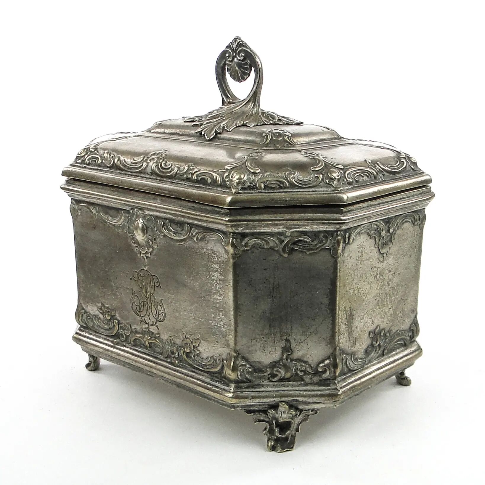 Rococo sugar bowl, silver-plated brass, Norblin, Poland, early 20th century