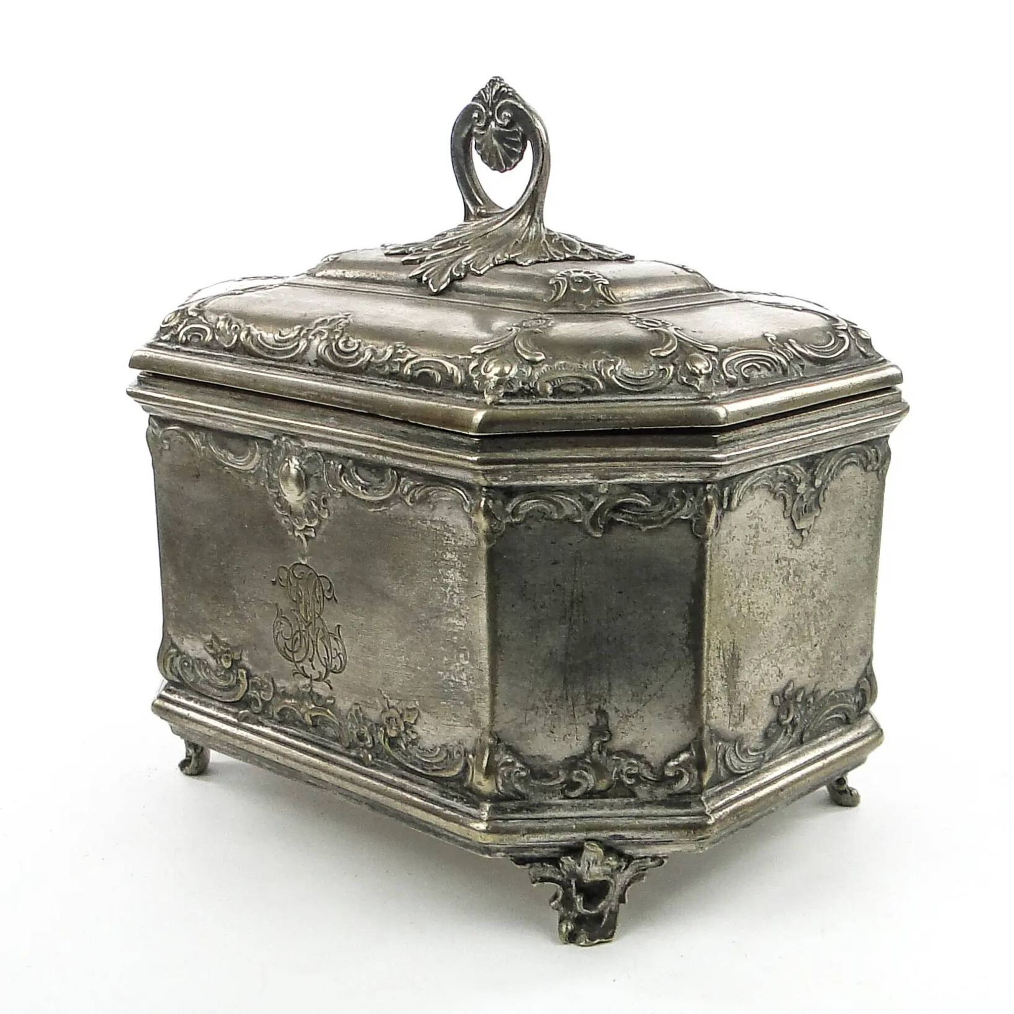Rococo sugar bowl, silver-plated brass, Norblin, Poland, early 20th century
