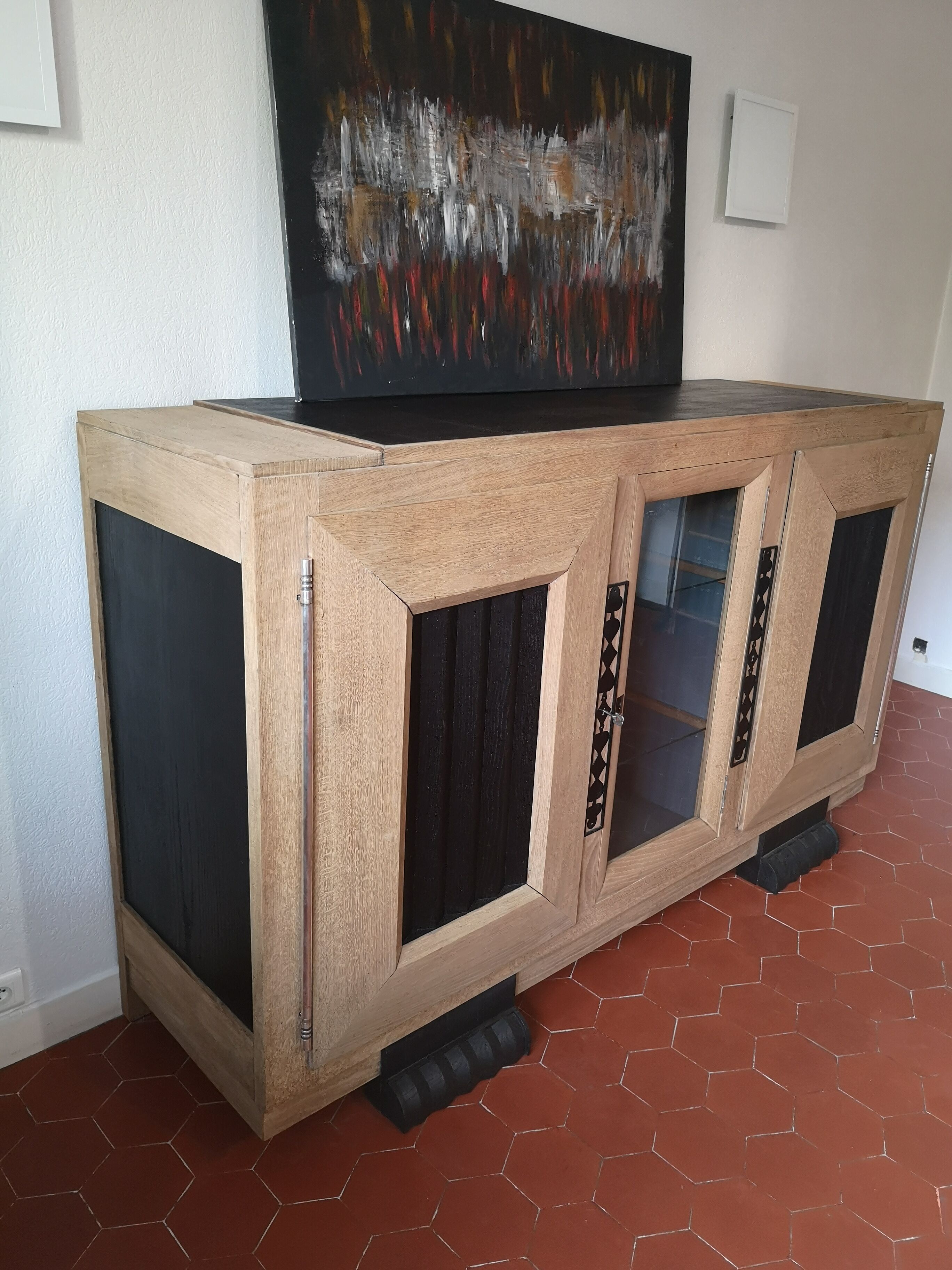 Enfilade 3 doors sandblasted oak and blackened oak year 40