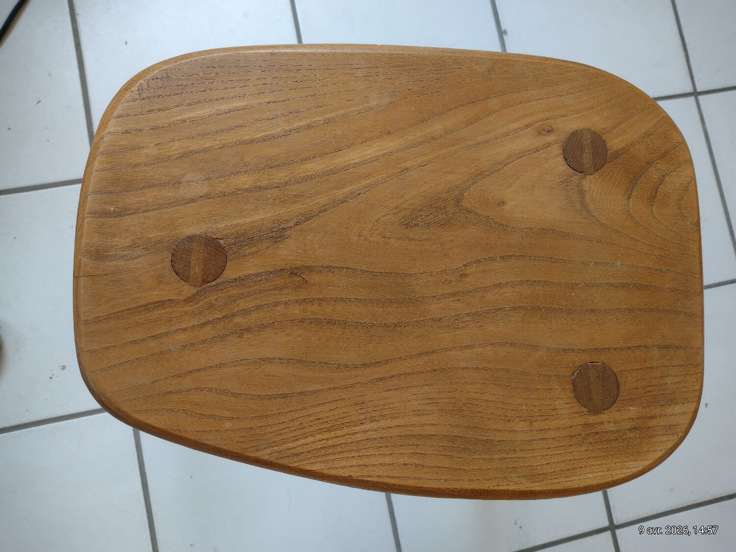 Vintage solid wood stool in brutalist style