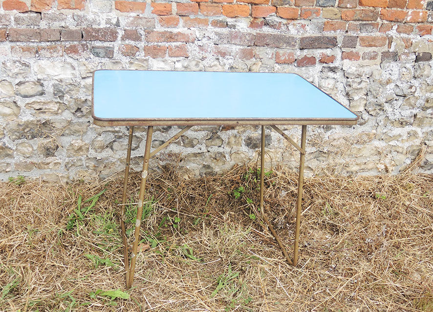 Old Foldable Camping Table Turquoise Blue