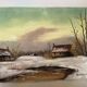 Small winter landscape painting, oil on canvas, signed.