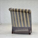1960s, Danish lounge chair, blue/beige furniture velour, beech wood legs.