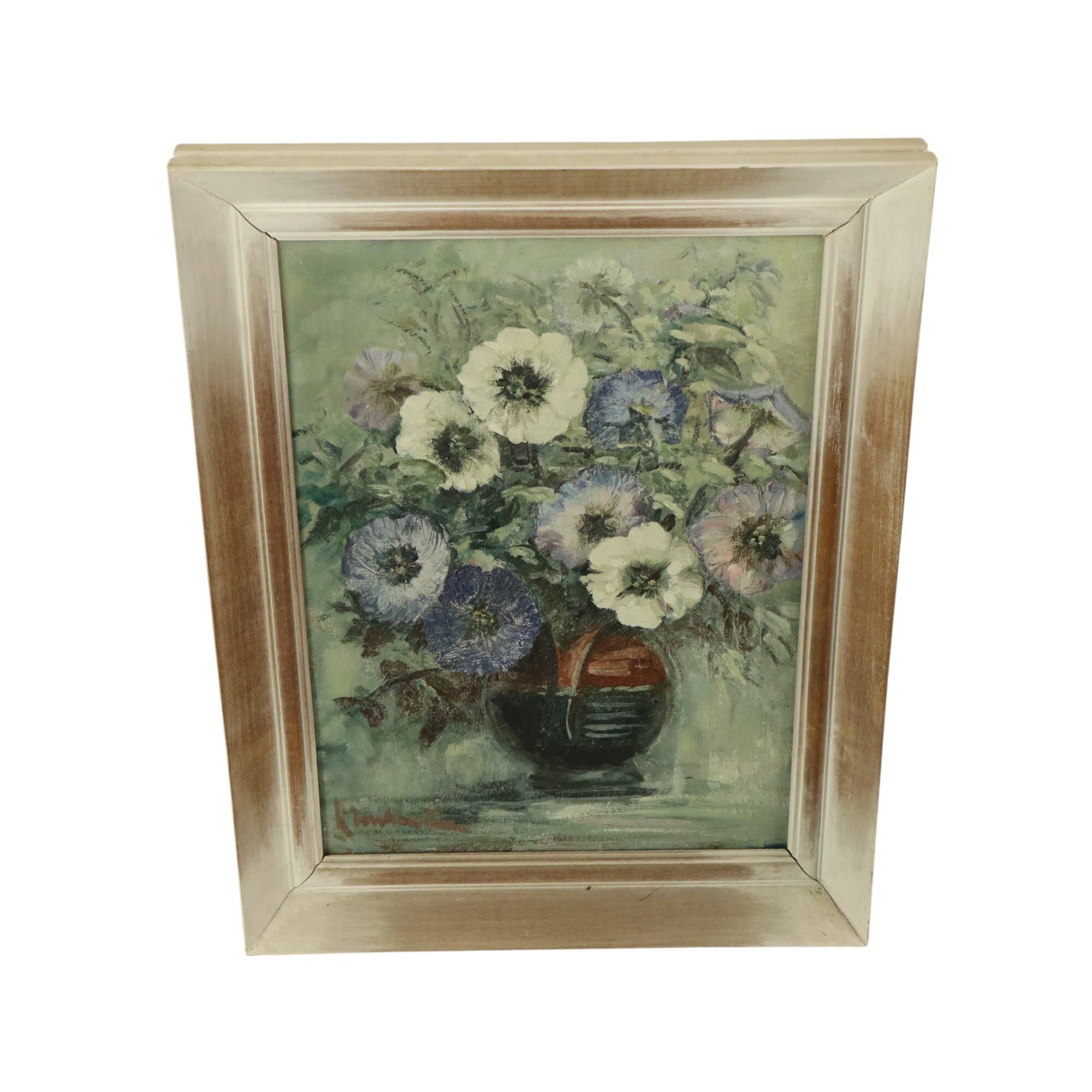 Vintage Flowers Still Life Amateur Painting Framed Signed