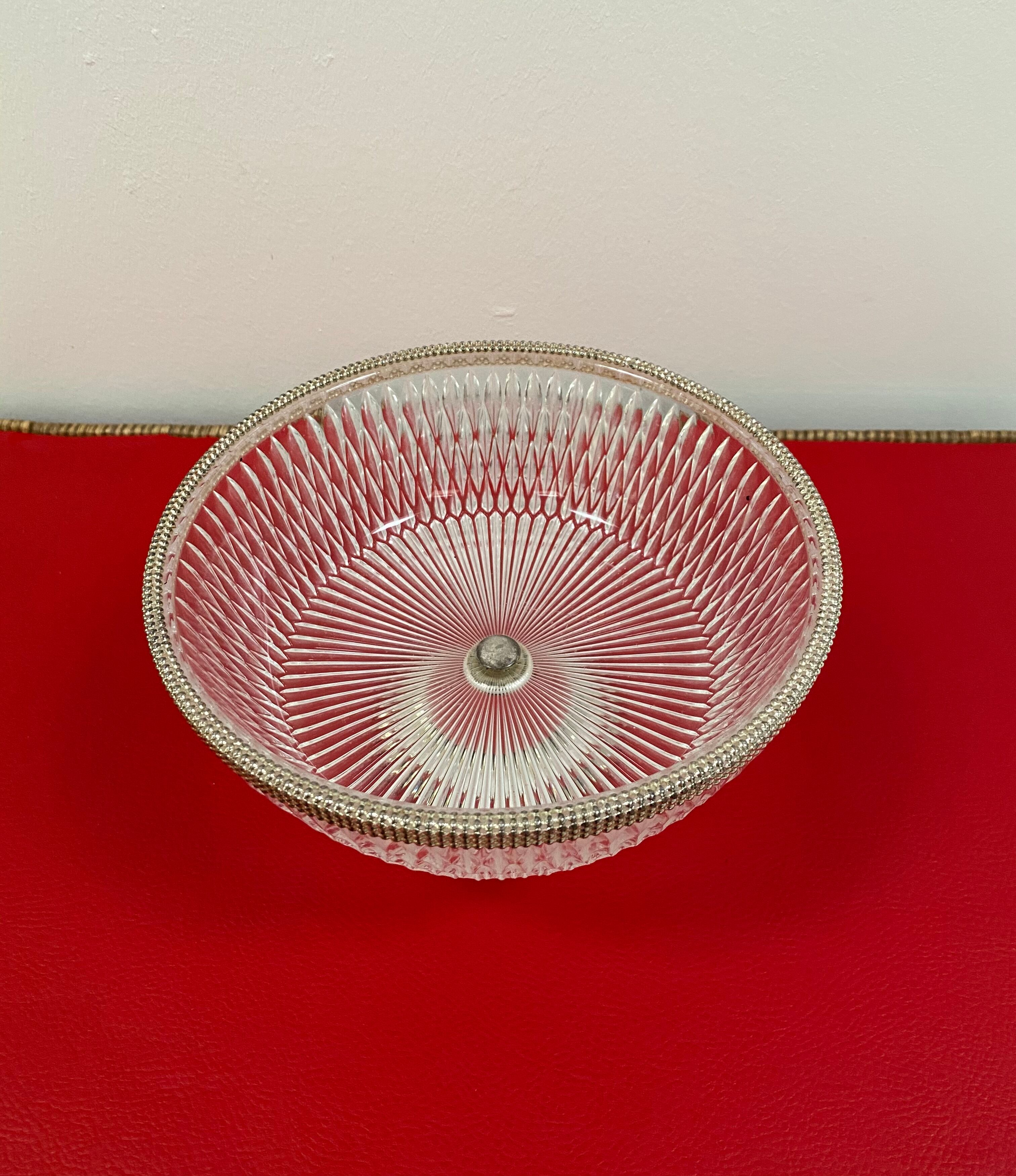 Art Deco glass cup with silver metal foot
