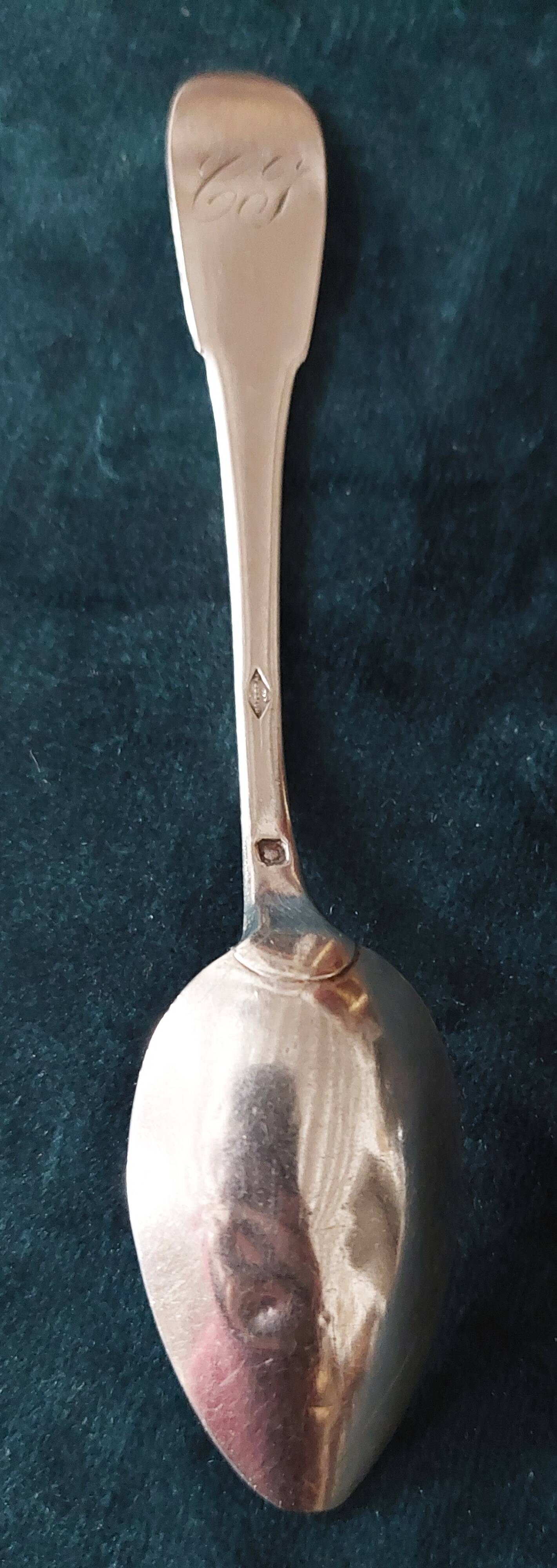 Small silver spoon with Minerva hallmark and silversmith's mark Maitreau, late 19th century.