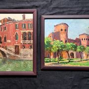 Paire de tableaux post-impressionnistes signés BERJONNEAU, huile sur carton