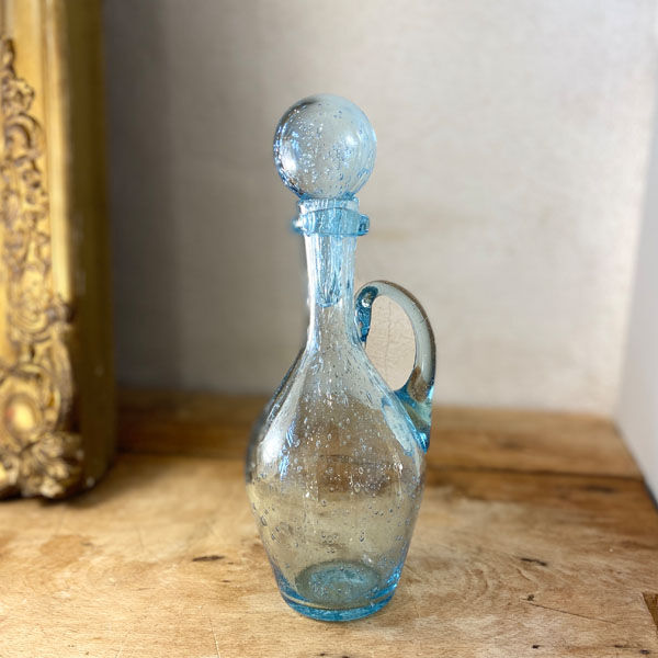 Large blue bubble glass decanter