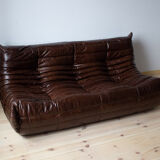 Set of 3 brown leather Togo sofas designed by Michel Ducaroy 1973