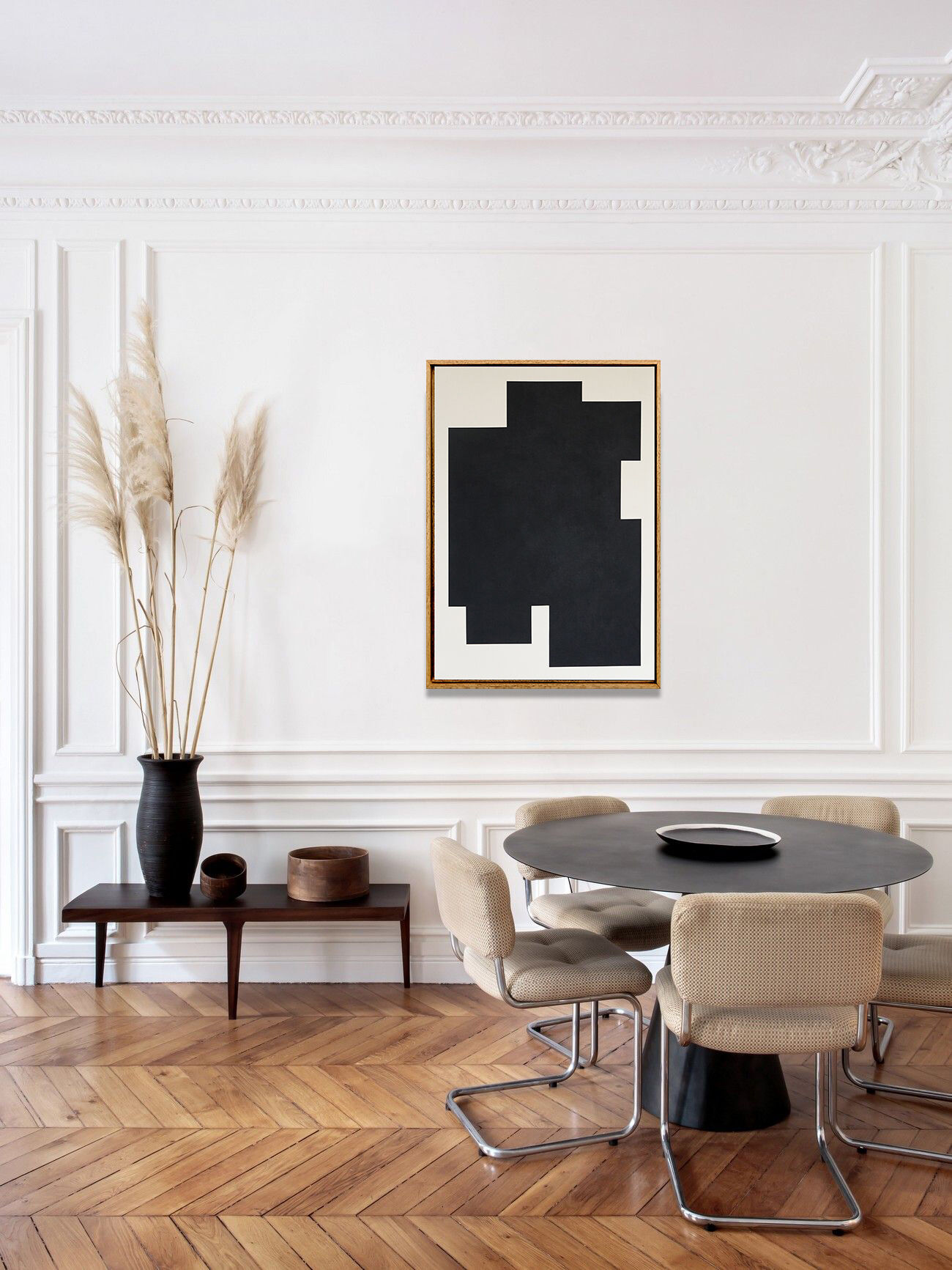 Minimalist abstract painting, black sign