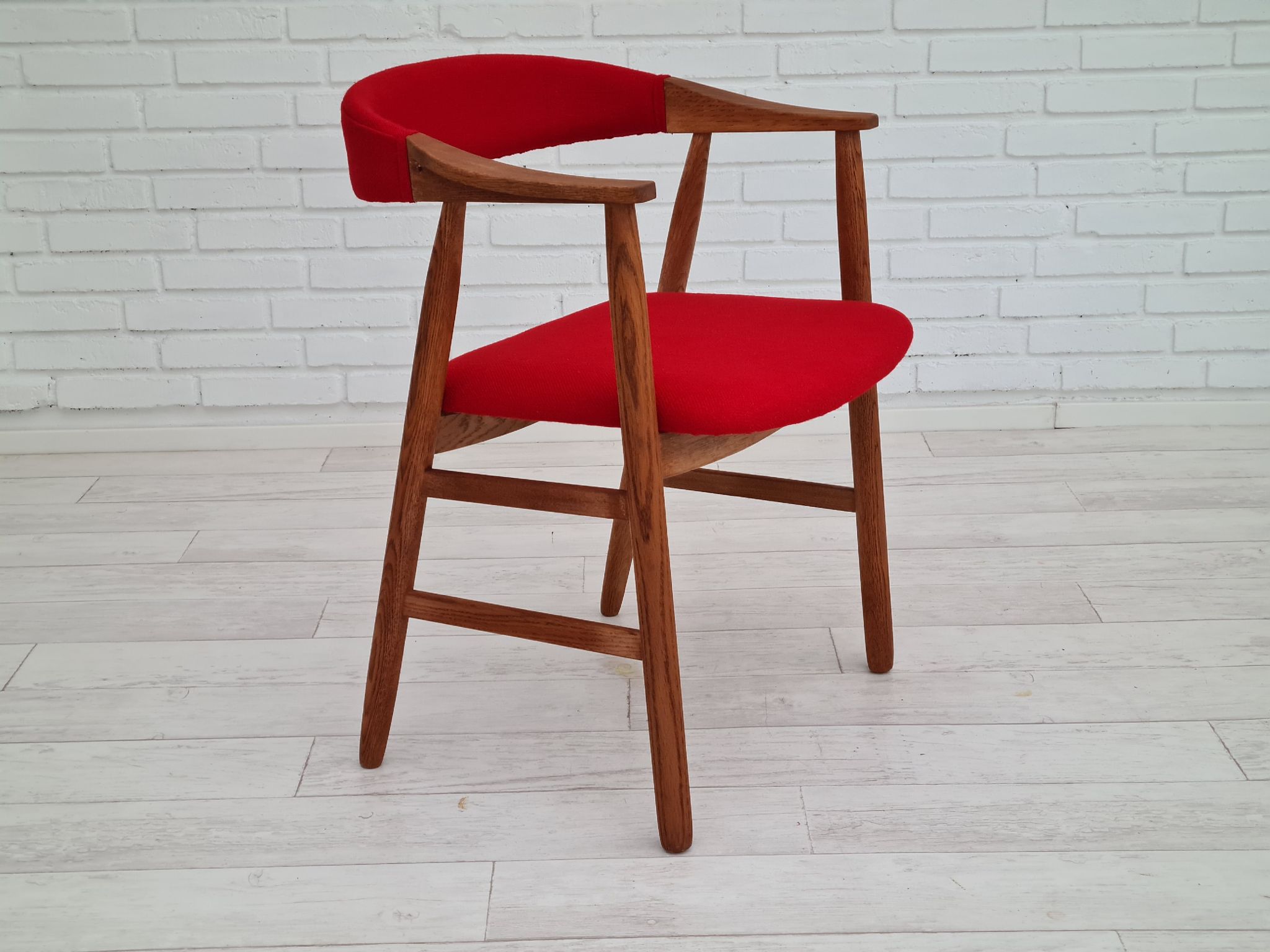 Danish armchair, 70s, reupholstered, kvadrat furniture wool, oak wood