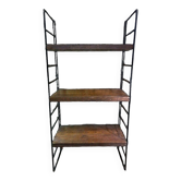 60's string wall shelf black lacquered metal oak, vintage