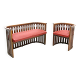 Vintage Viennese Oak Sofa and Armchair