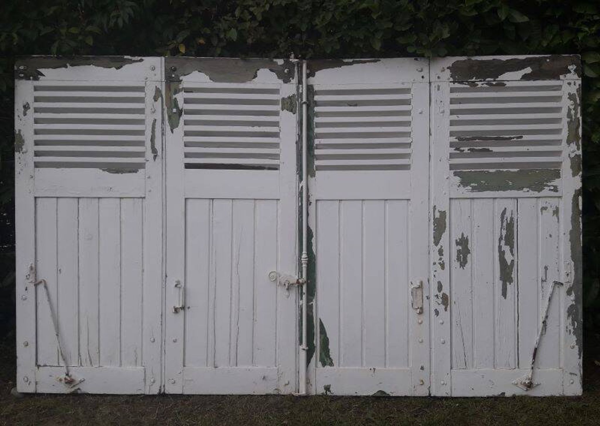 Volets 4 vantaux H148xL245cm persiennes chêne anciens paire 1