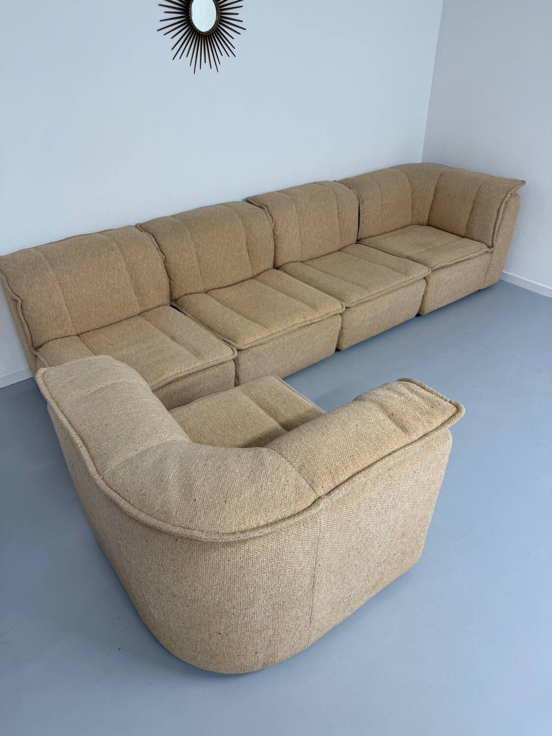 Modular sofa in beige fabric, 70s, 5 elements