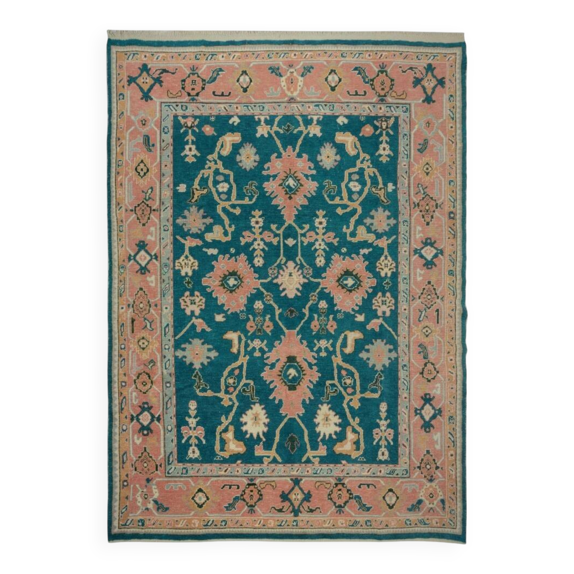 Hand Knotted Oushak Rug. Custom Size & Colors. Turkish Green Wool Area Rug. Antique 1900s Inspired Design. Made to Order