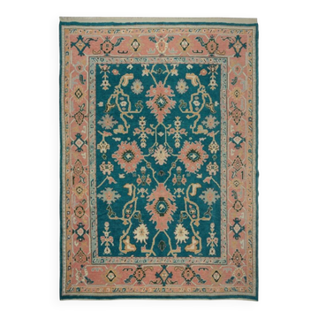 Hand Knotted Oushak Rug. Custom Size & Colors. Turkish Green Wool Area Rug. Antique 1900s Inspired Design. Made to Order