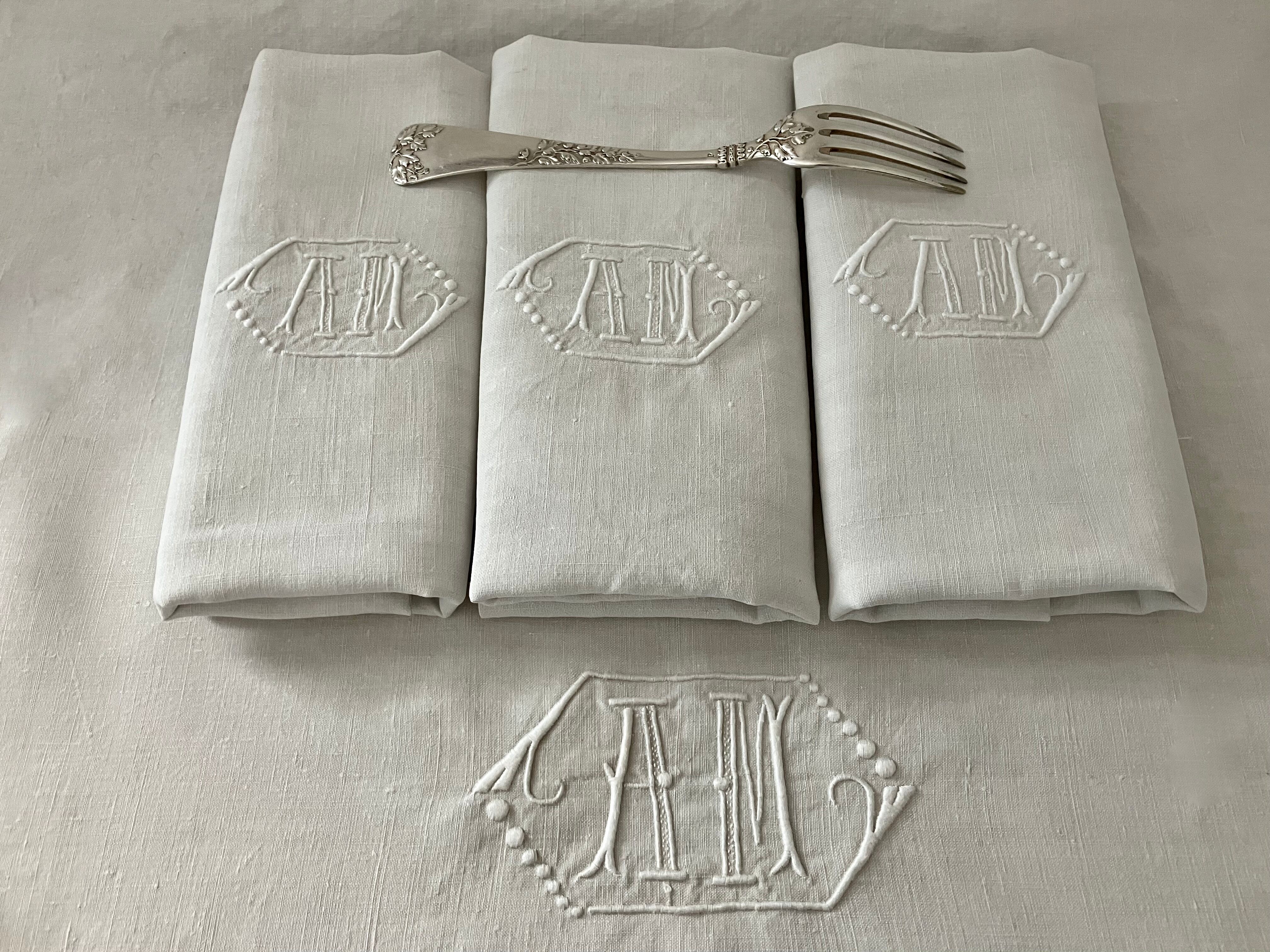 6 serviettes en fil de lin, trousseau d'Amandine