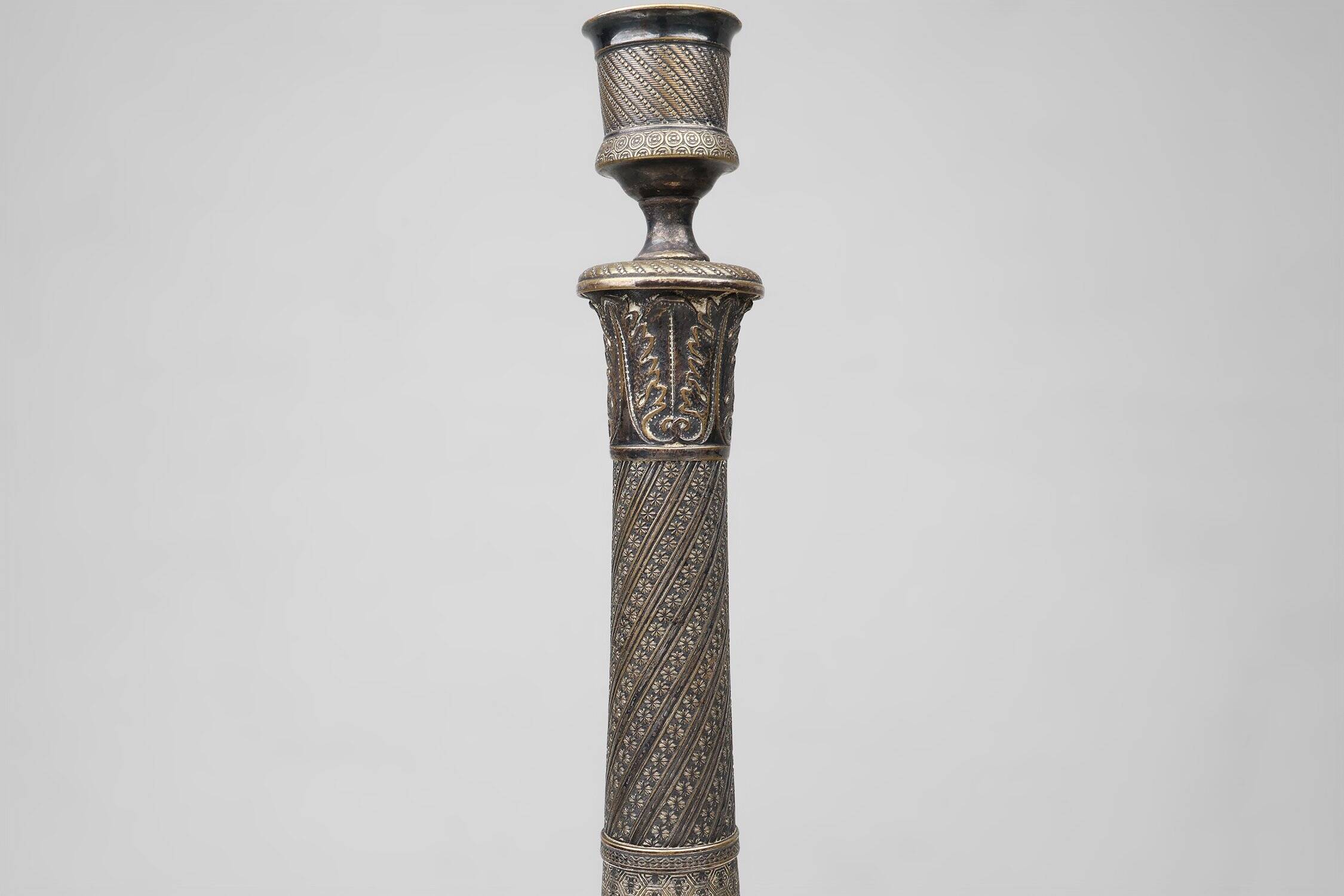 Large French Silvered Copper Candlestick, 1890s