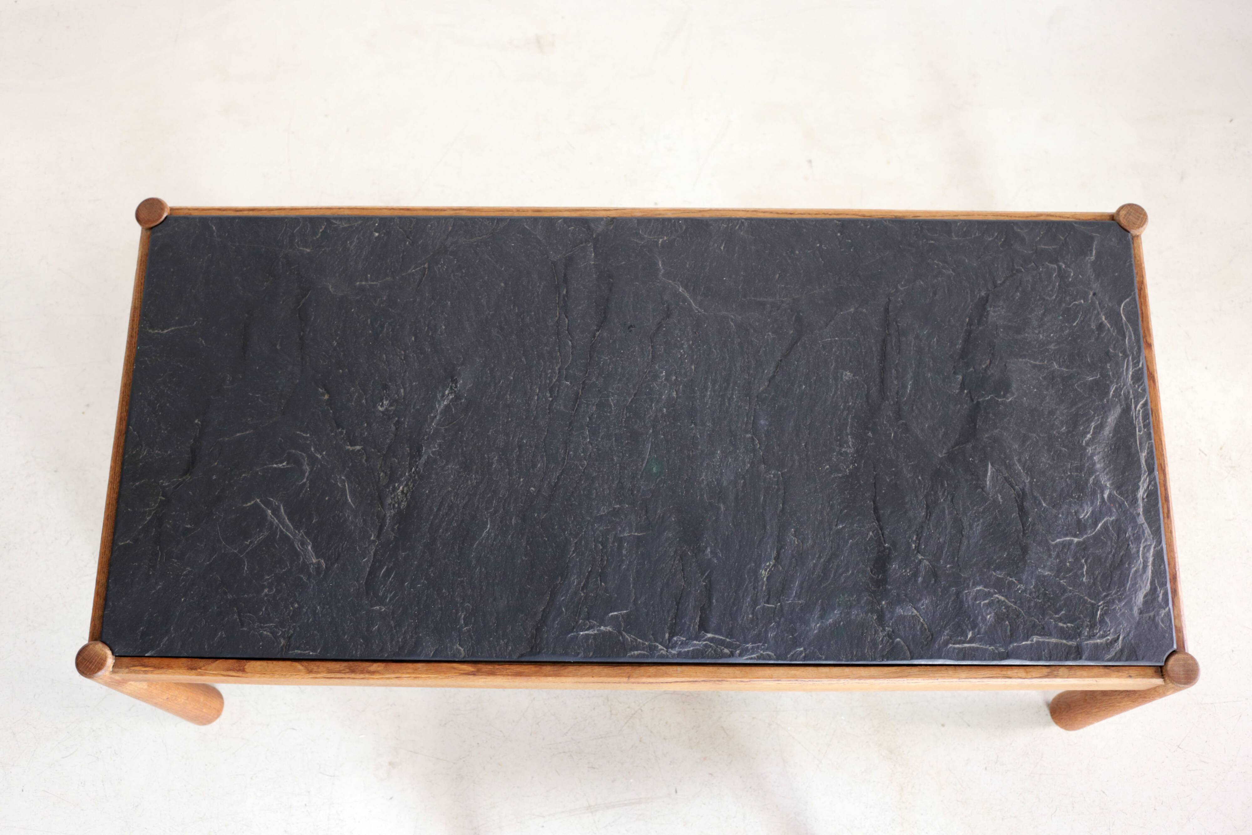 Brutalist Scandinavian coffee table, slate top.