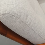 1960s armchair in cherrywood, light grey with green cushion