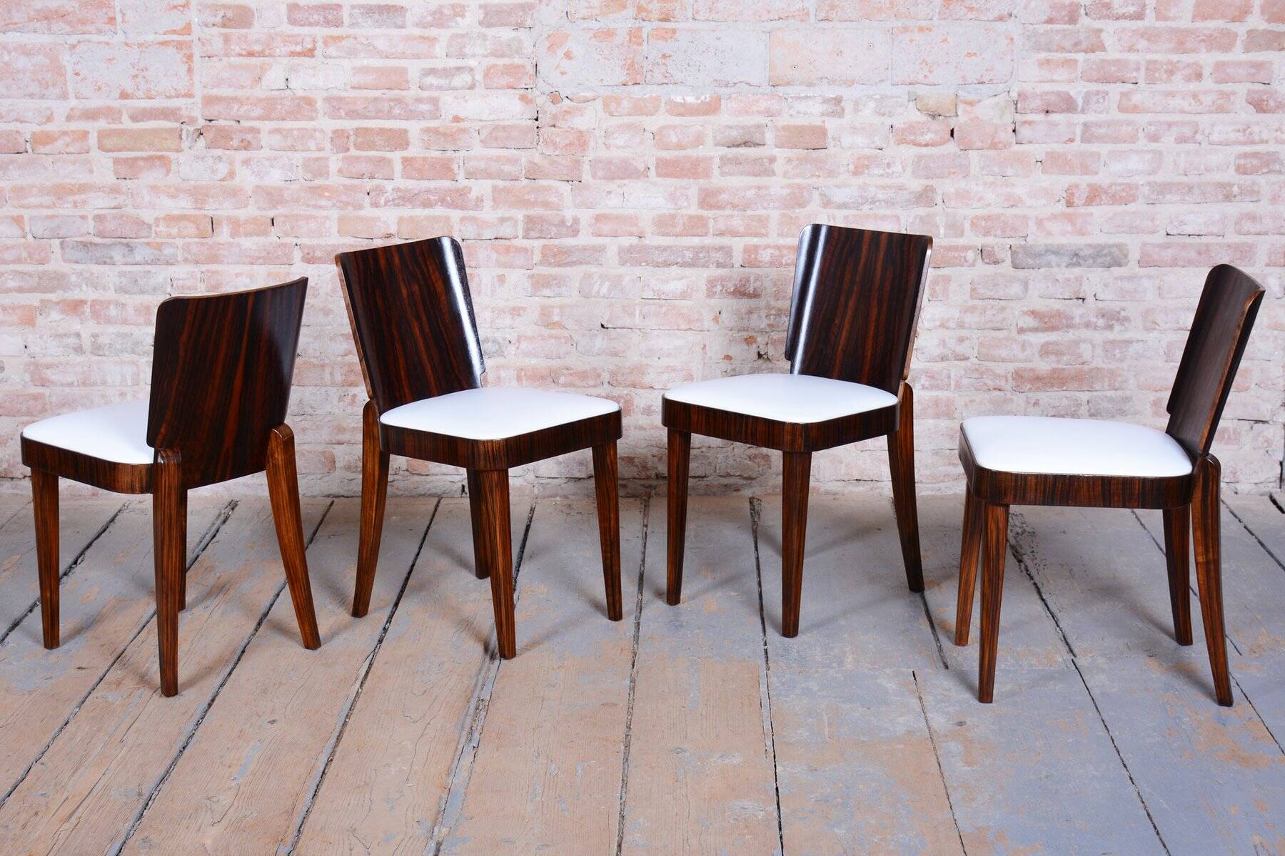 Art Deco Dining Set in Macassar and Leather by Oldřich Liška, Czech, 1920s, Set of 5