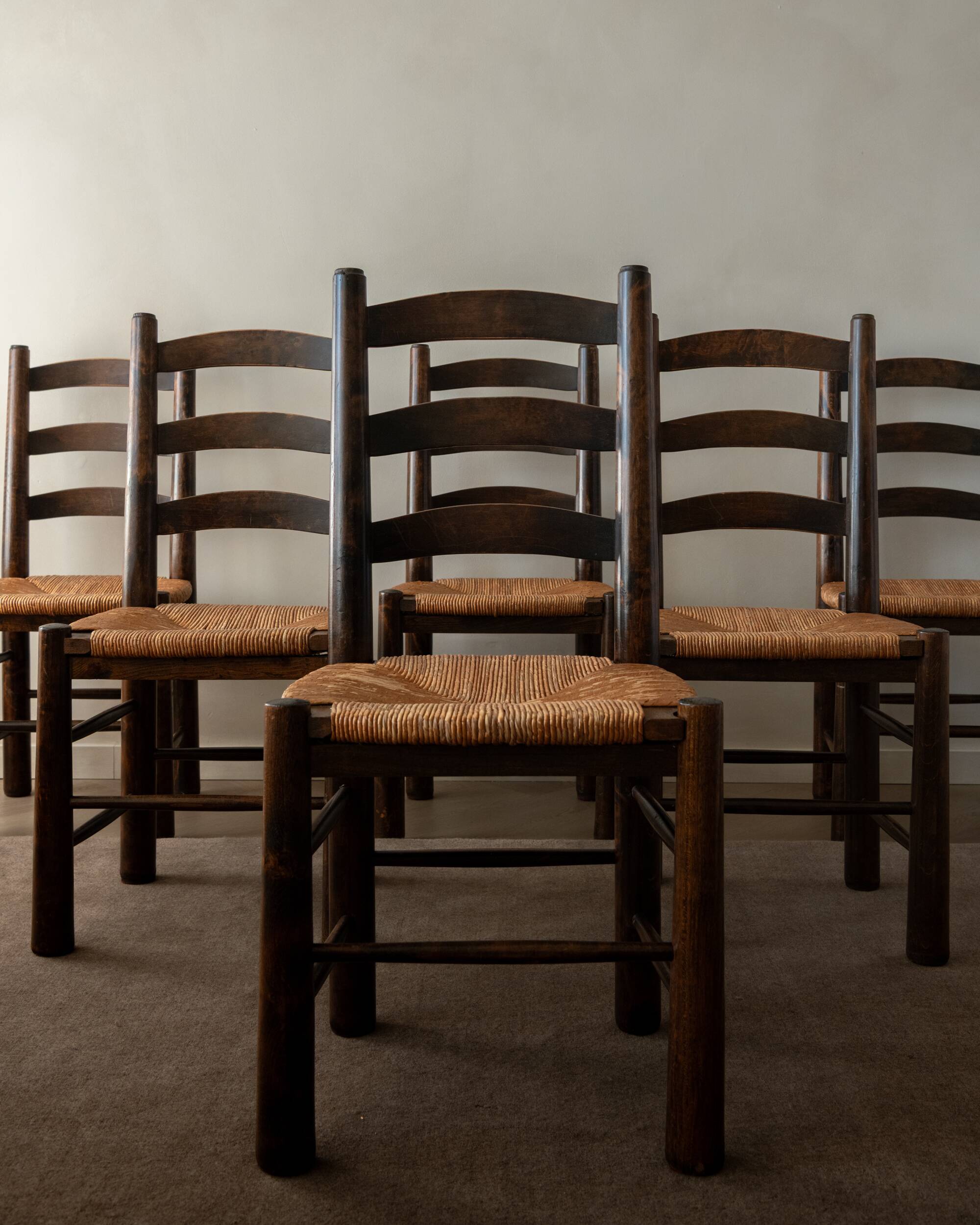 Vintage French Brutalist Dining Chairs by Georges Robert, 1950s, Set of 6