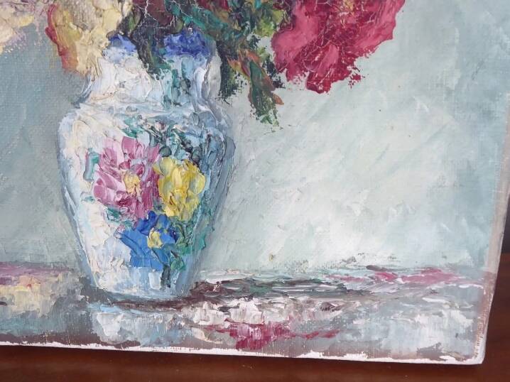 Painting oil on canvas bouquet of flowers signed b. rabel