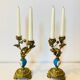 19th century candle holders in gilded bronze and porcelain