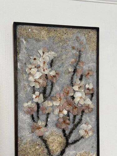 Swedish Stone work on Panel “Äppelblom” By Olga Aue‑Birkfeldt, Framed 52×32cm