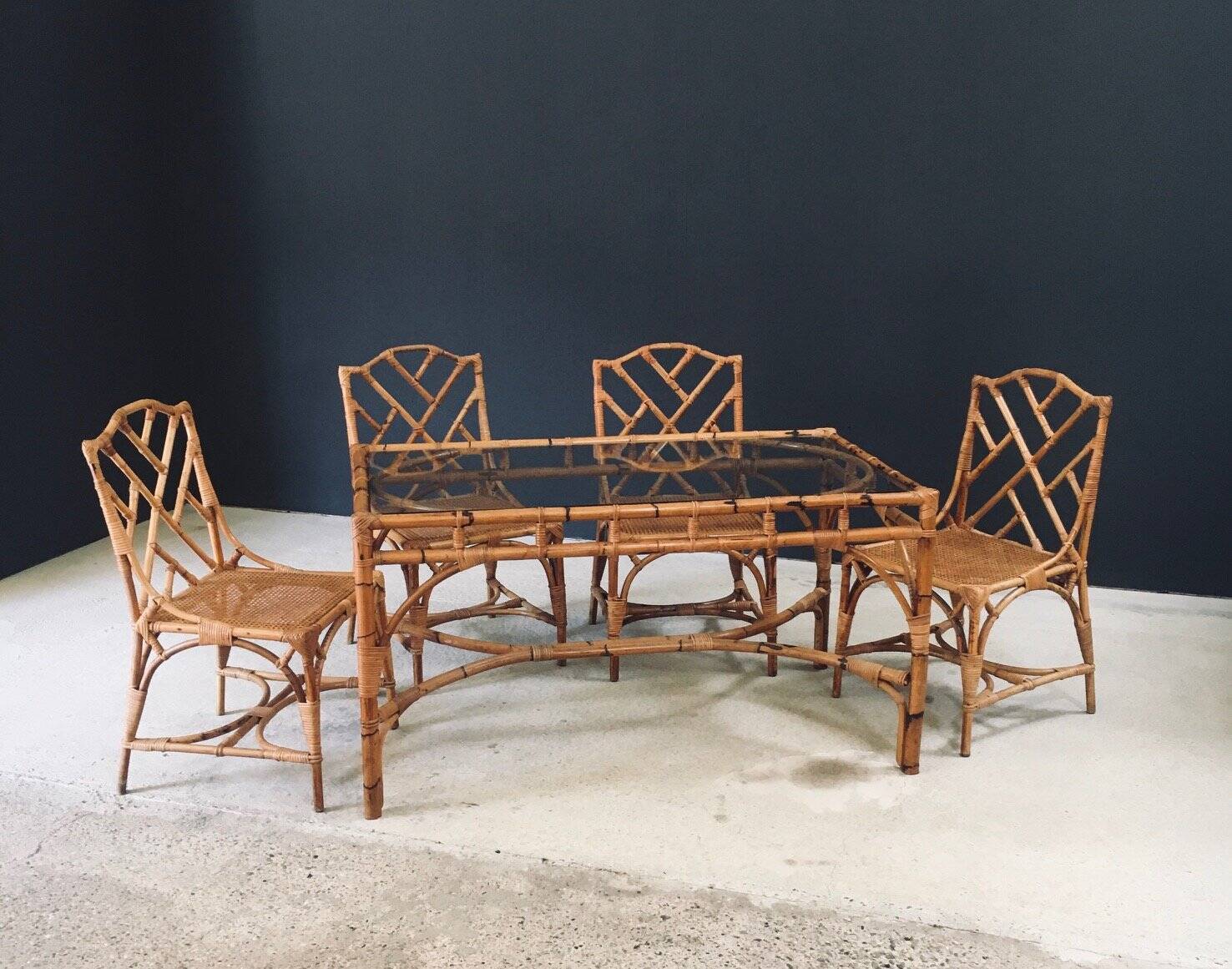 Mid-Century Chippendale Bamboo Dining Table, Italy, 1960s