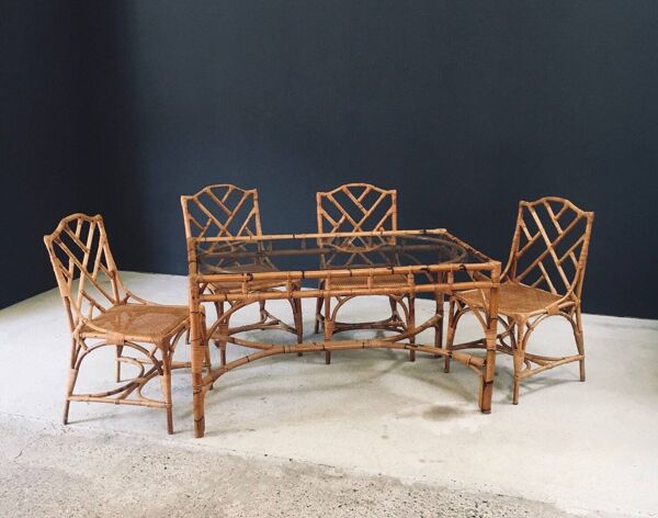 Mid-Century Chippendale Bamboo Dining Table, Italy, 1960s