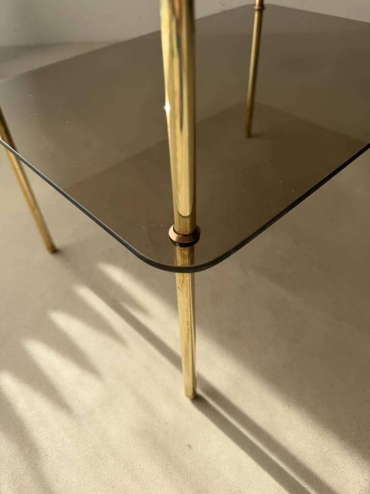 Vintage brass side table with smoked glass, 1970s