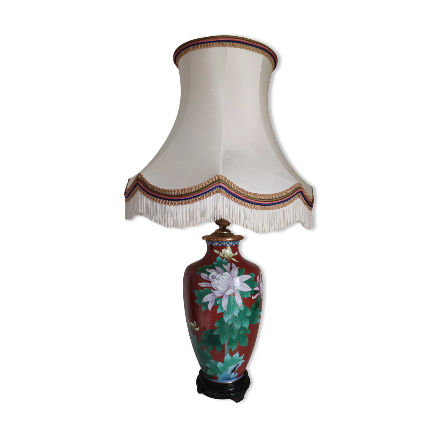 Large cloisonné lamp 77 a 100 cm of H , TBE