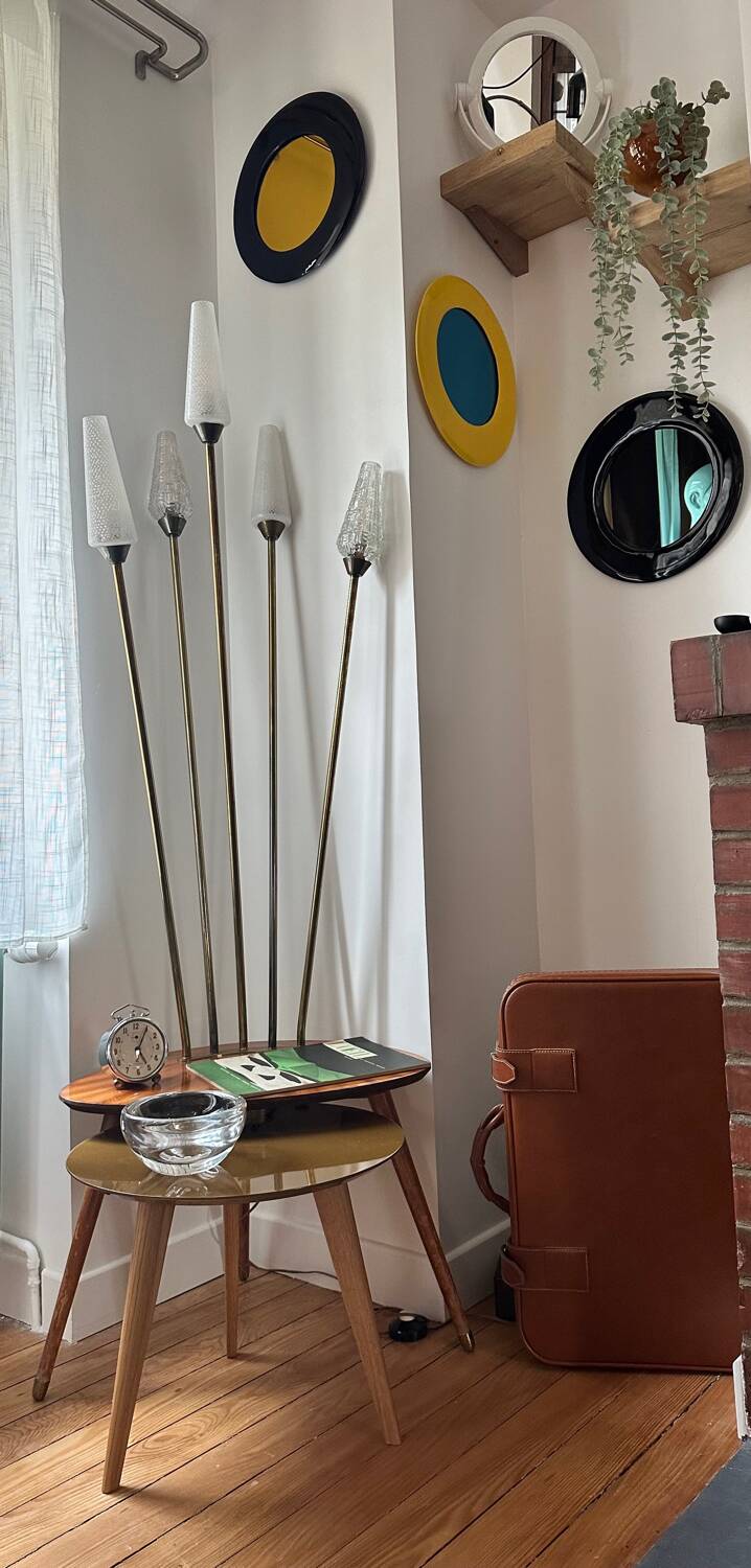 Vintage floor lamp with wooden shelf 50'
