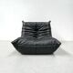 French Togo lounge chair in black leather by Michel Ducaroy for Ligne Roset, 1970s