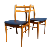 Pair of chairs Scandinavian vintage teak and black leatherette