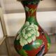 CLOISONNE VASE WITH LOTUS FLOWERS DECOR IN BURGUNDY TONES