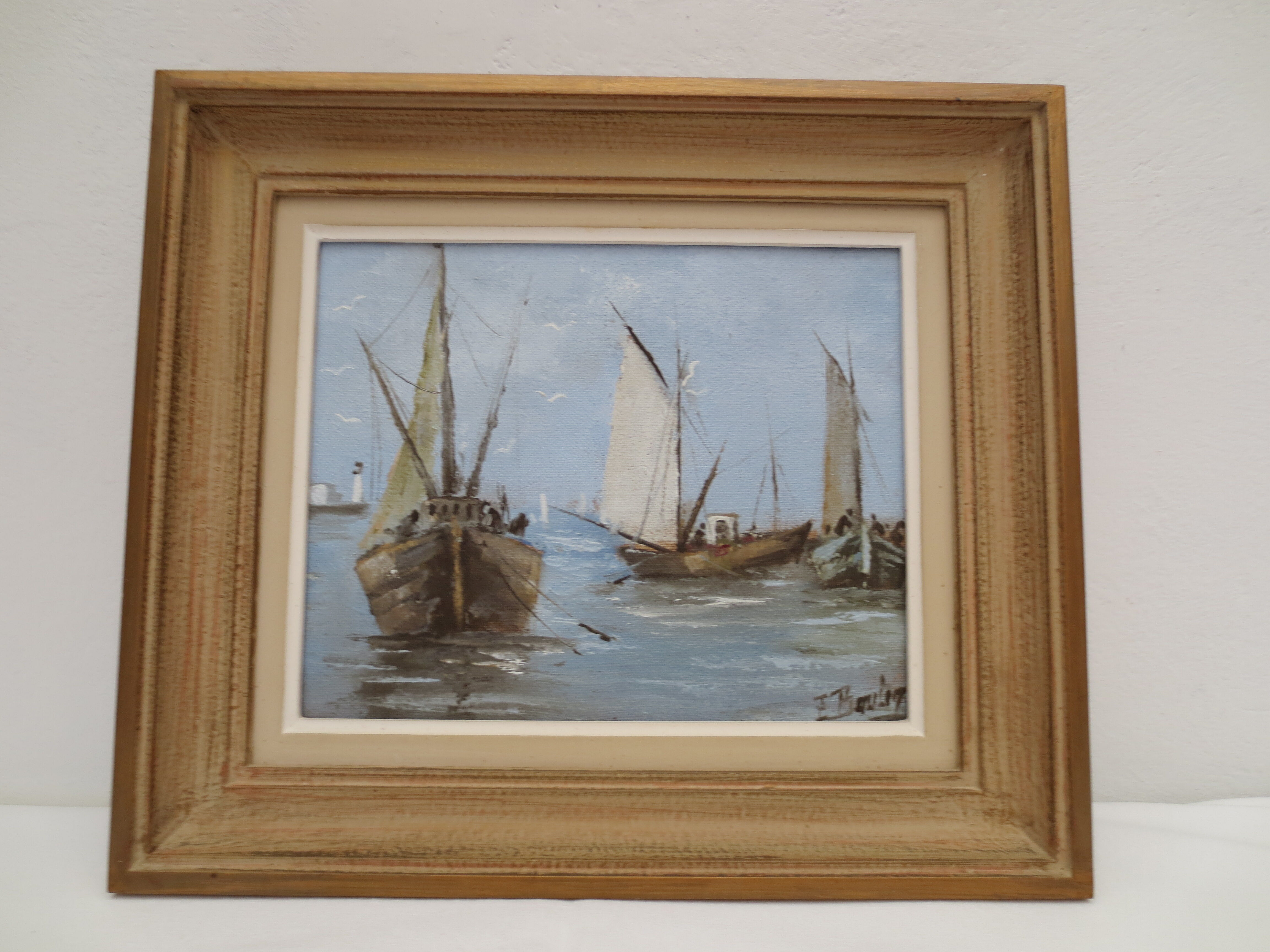 Marine painting on the treport, in its frame